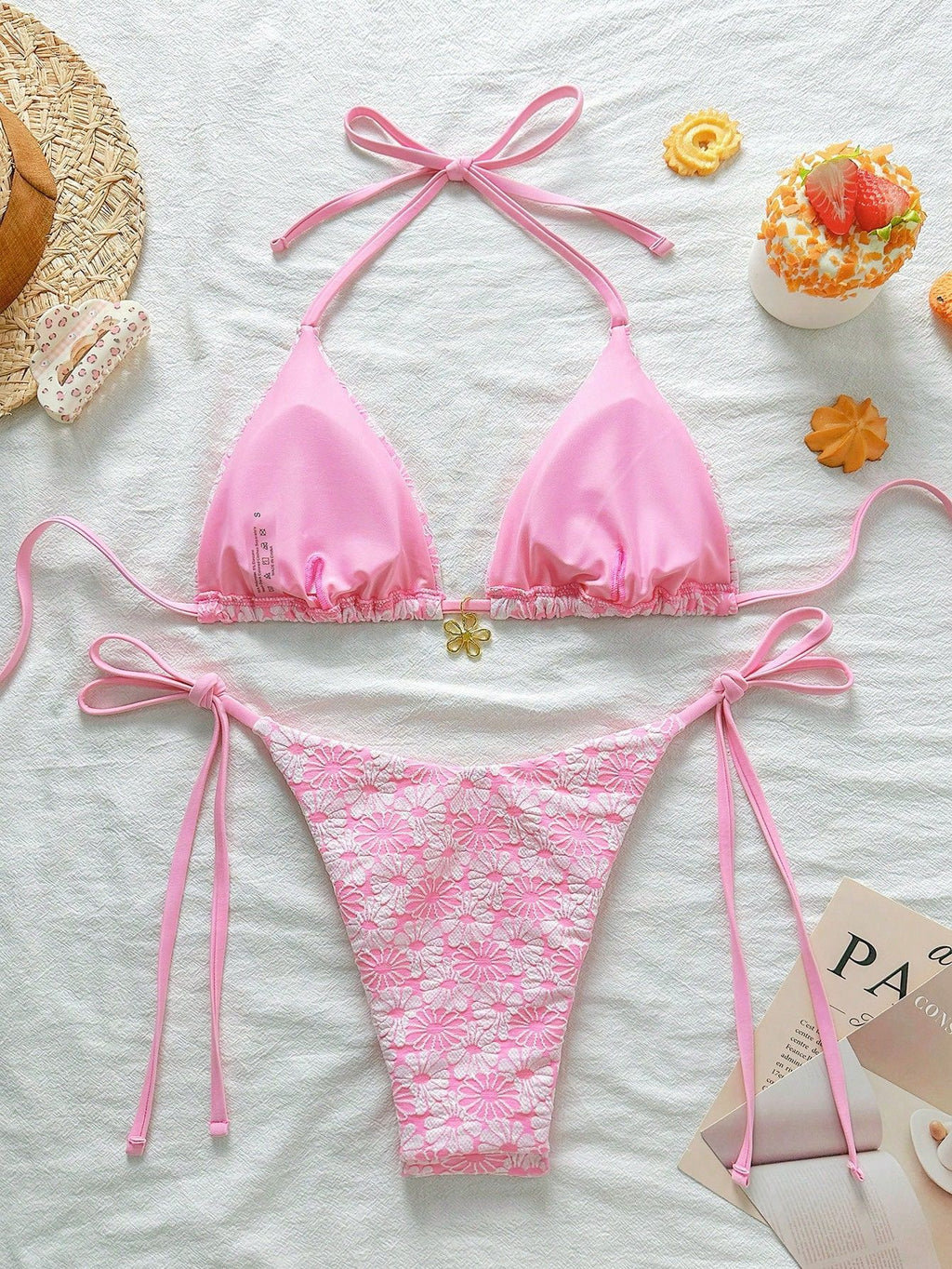 Sexy Floral Bikini Lace up Split Swimsuit Fresh Bikini Swimsuit - ALZO