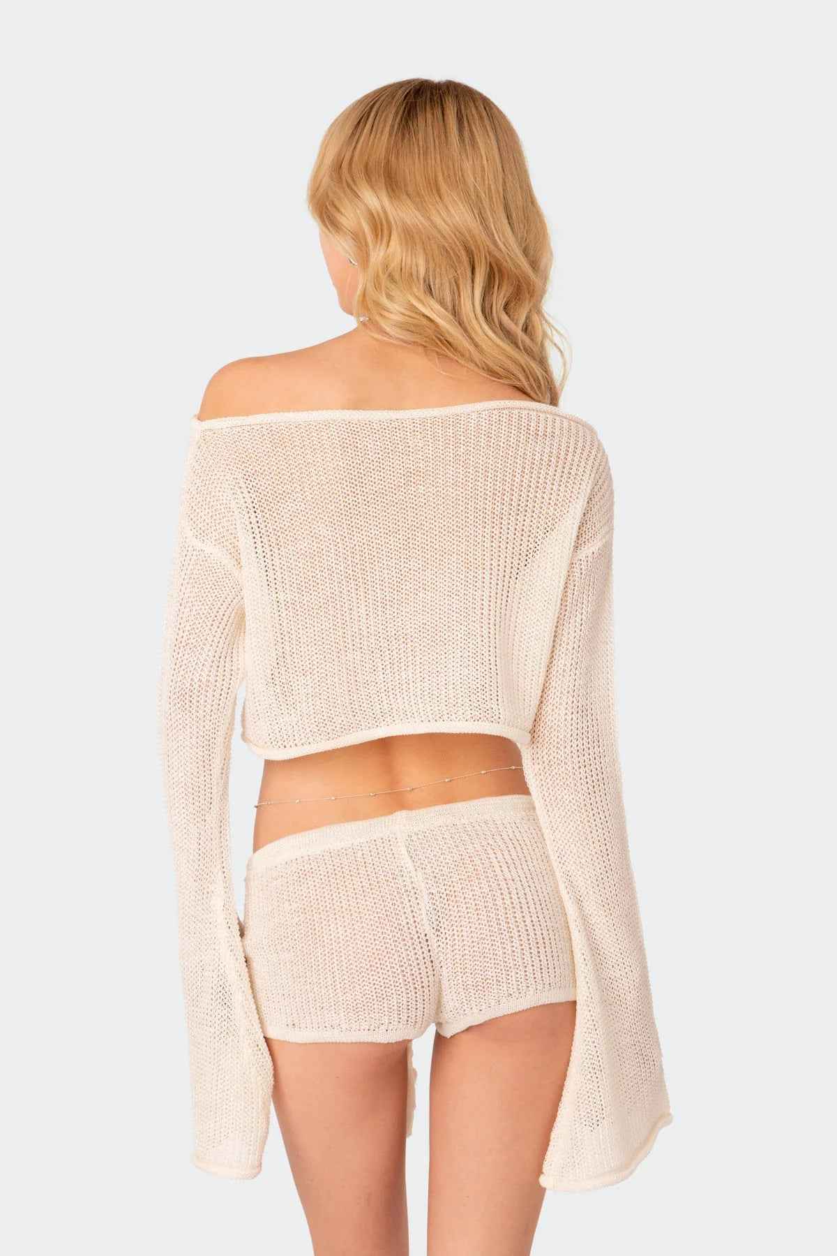 Knitwear Fall Women Clothing Sexy Cropped Short Off Shoulder Knitted Sweater Women