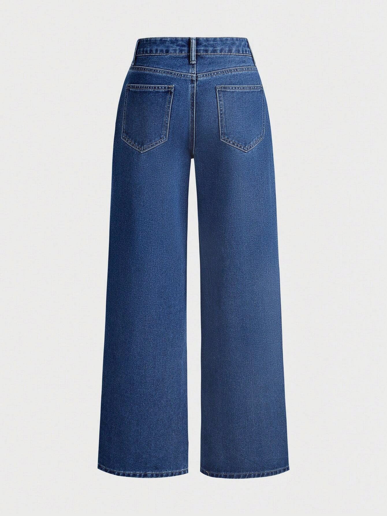 High Street Jeans Women Spring High Waist Washed Bow Wide Leg Pants Trendy Jeans - ALZO