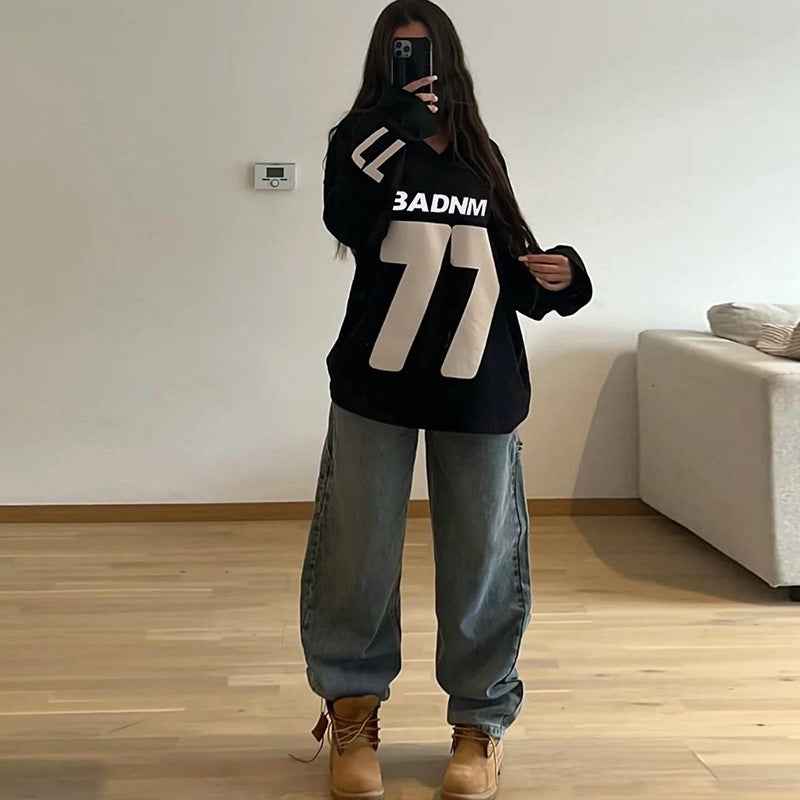 Autumn Street Hipster Casual All Matching Ball Uniform Loose Pullover Sweatshirt for Women