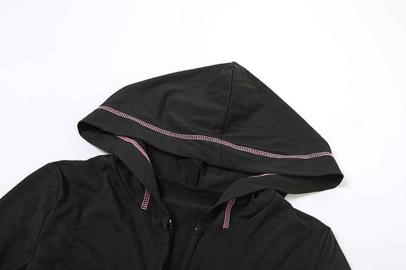 Fall Women Clothing Street Cool Contrast Color Lace Stitching Hooded T Shirt Casual Sports Trousers Suit