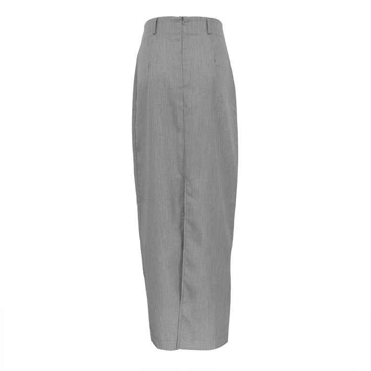 Fall Women Clothing Office French Gray Skirt High Waist Slimming Draping Fishtail Skirt Long Skirt