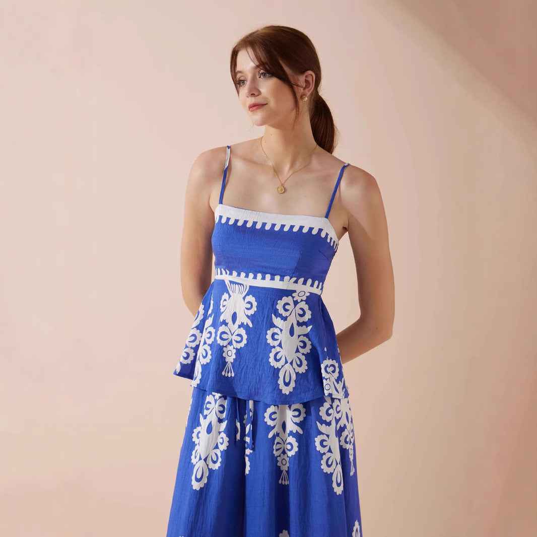 Summer Ethnic Slim Fit Backless Suspender Two Piece Sets