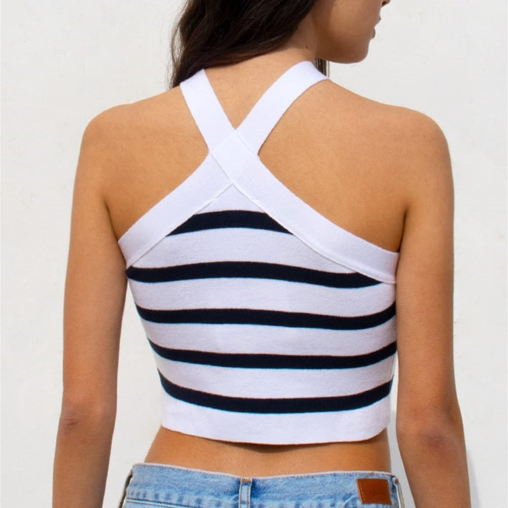 Summer Striped Cross-Halterneck Sexy Knitted Base Tube Top Outer Vest Women Clothing - ALZO