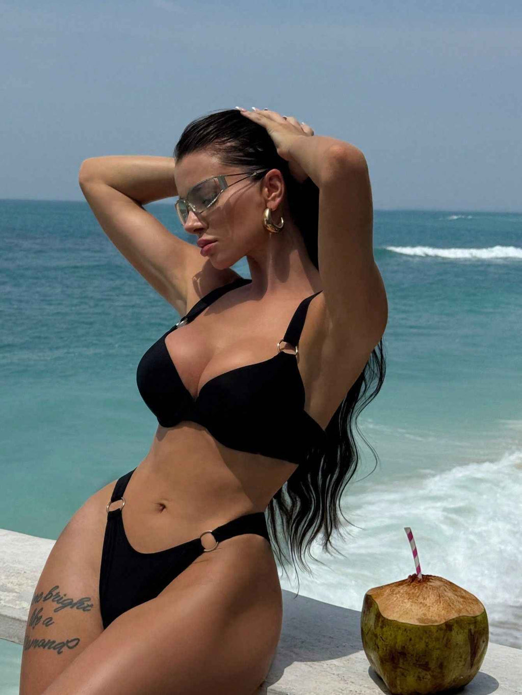 Solid Color Hard Bag Bikini Split Swimsuit
