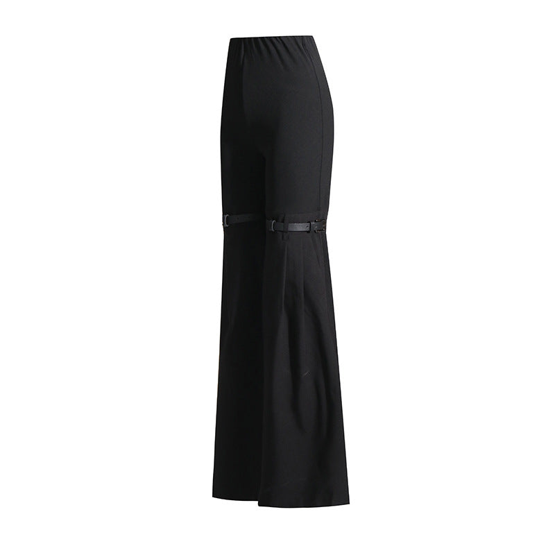 Summer Solid Color Mix Match Belt Stitching Bell Bottom Pants Slimming Slim Trousers Casual Pants for Women - ALZO