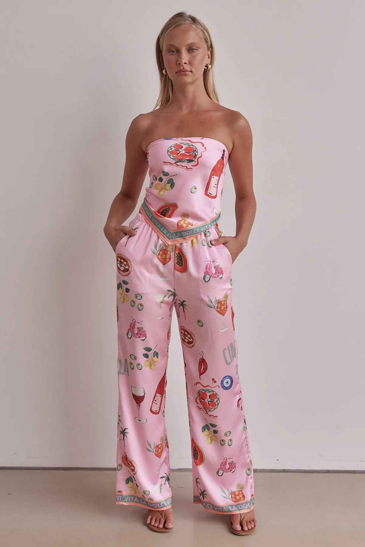 Summer Positioning Sexy Print Tube Top Wide Leg Two Piece Sets