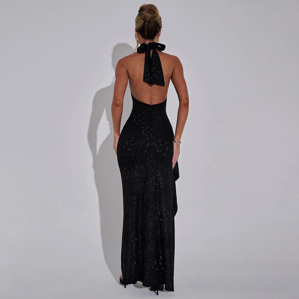 Sexy Women Wear Autumn Sexy Sleeveless Halter Backless Slim Fit Slit Dress - ALZO