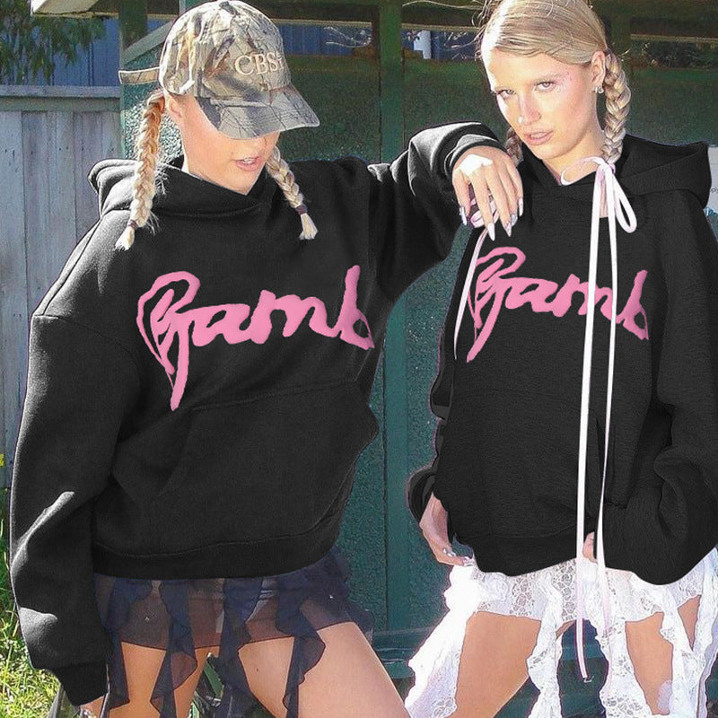 Women Clothing Autumn Winter Letter Graphic Printing Street Shooting Loose Long Sleeve Sweatershirt Women - ALZO