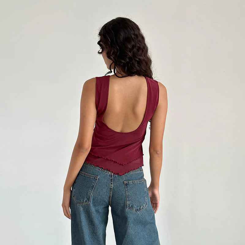 Spring Women Clothing Casual Wild Vest Mesh round Neck Top for Women