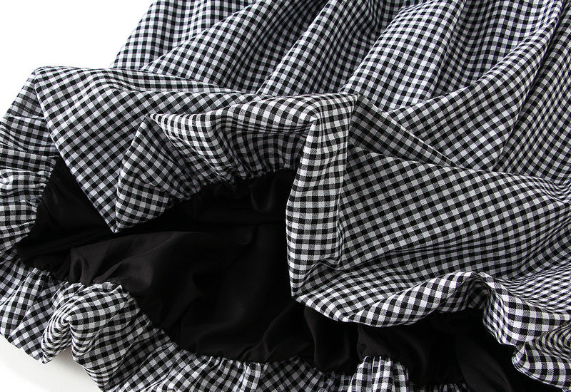 Japanese Plaid Bud Umbrella Skirt Women Spring Summer High Waist A line Skirt Mid Length Lantern - ALZO