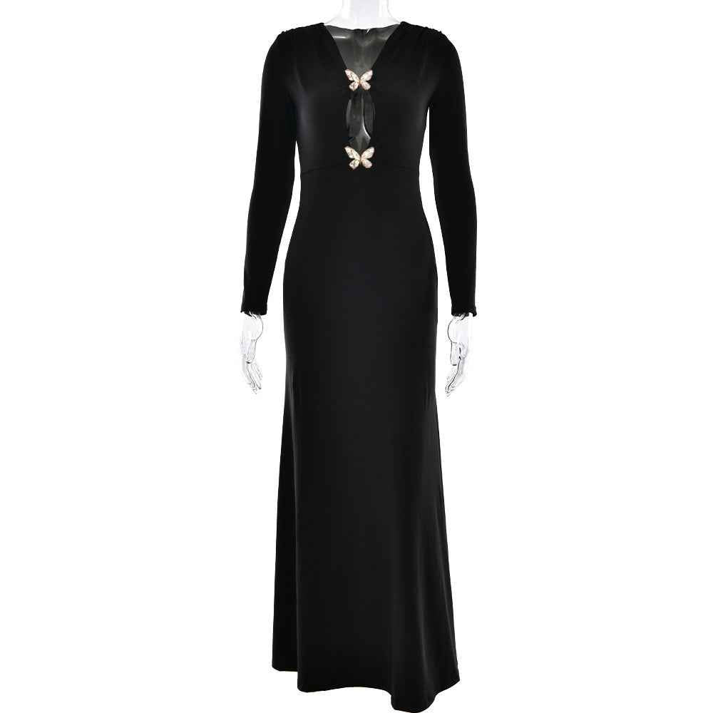 Spring Arrival Sheath Dress Sexy Long Sleeve Pleated Slim Fit Dress