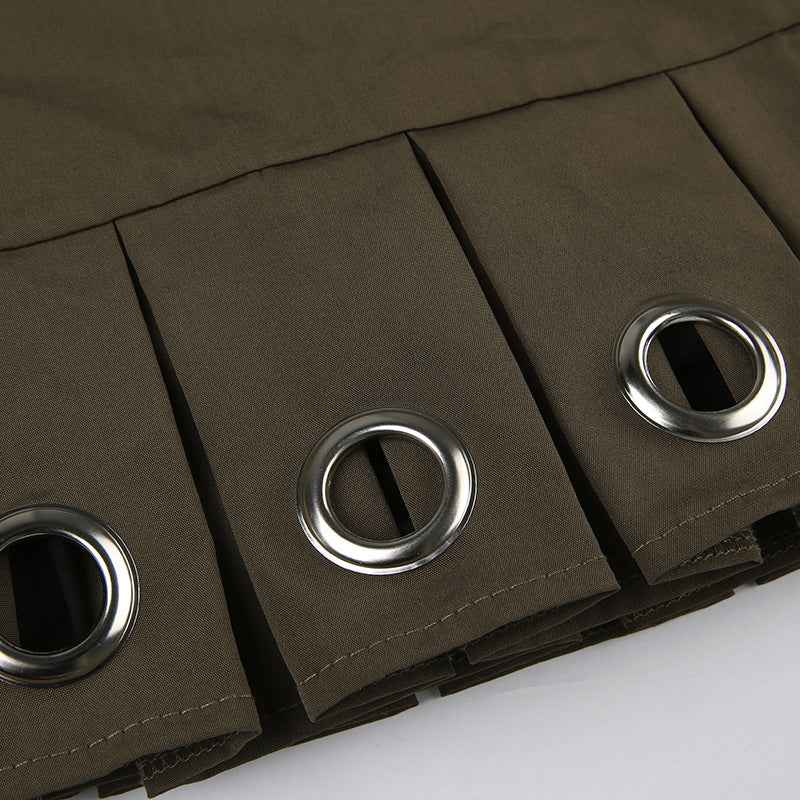 Sexy Mini Skirt Lace Up Leather Big Belt Street Punk Sexy Pleated Skirt