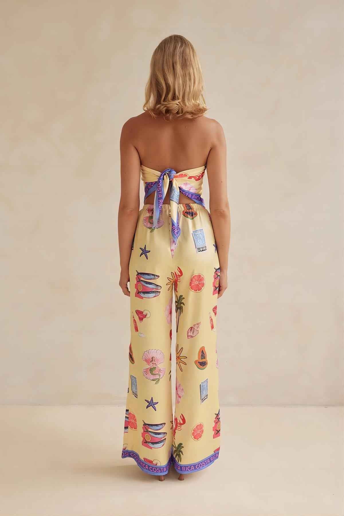 Summer Positioning Sexy Print Tube Top Wide Leg Two Piece Sets