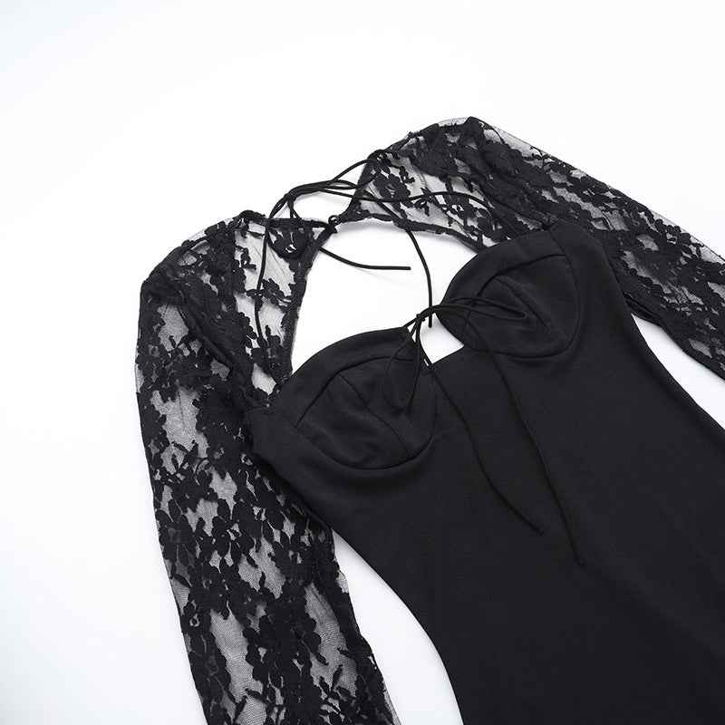 Autumn Elegant Sexy Slim Lace Long Sleeve Hip Wrapped Dress Women