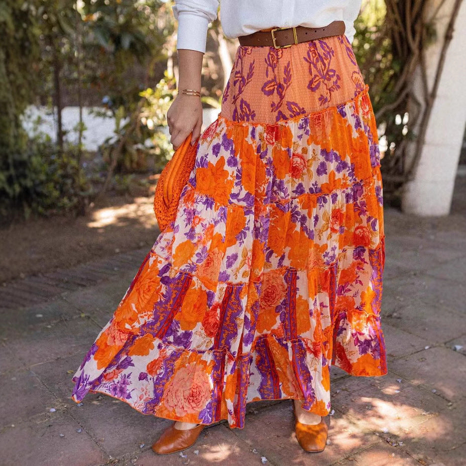 Summer Bohemian Wide Hem Printed Ruffled Maxi Dress Women - ALZO