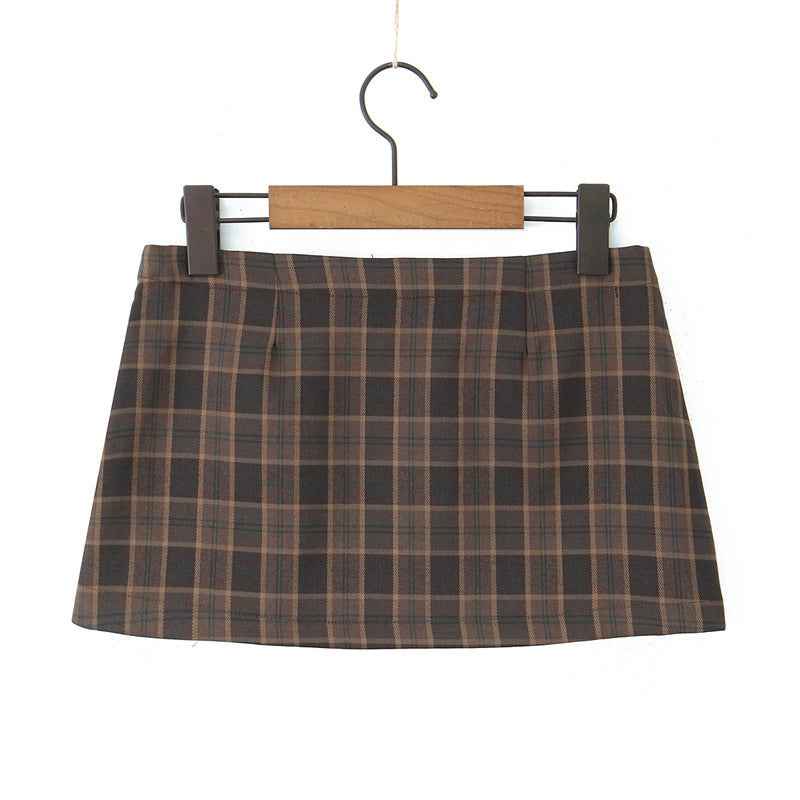Spring Two Piece Sets Minority Sling Top Skirt Grid Slim