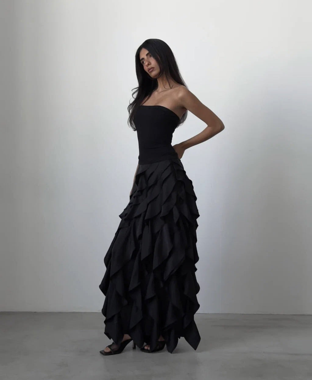 Spring Summer Romantic Chic Layered Irregular Asymmetric Ruffled A line Dress - ALZO