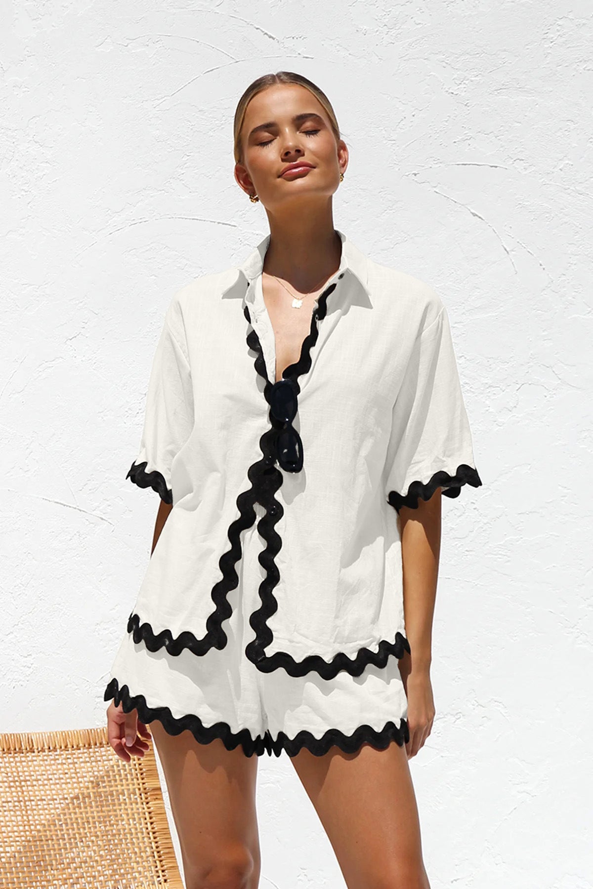 【MOQ-5 packs】 Early Spring Women Simple Short Shirt Casual Set - ALZO