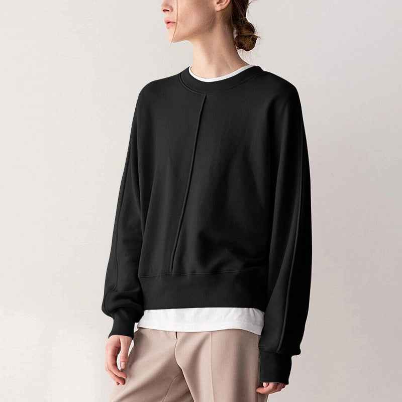 Simple Cotton round Neck Sweatshirt for Women Spring All Matching Pullover Long Sleeve Niche Casual Top Can Be Sent on Behalf