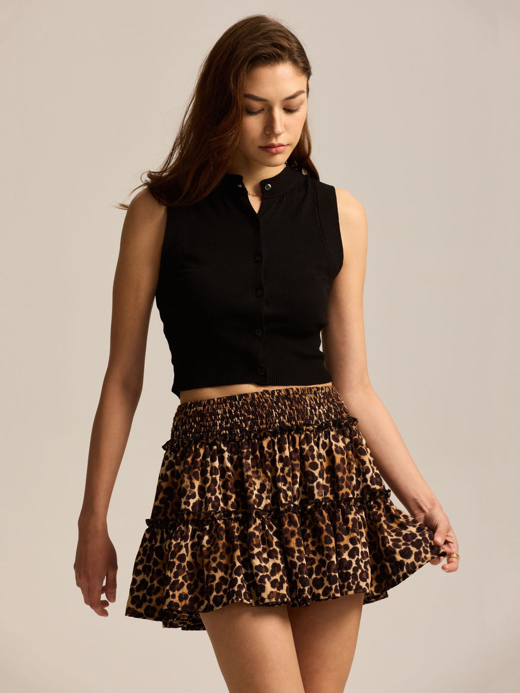Floral Skirt Pants Lined A line Skirt High Quality Smocking Tight Waist Elastic Culottes - ALZO