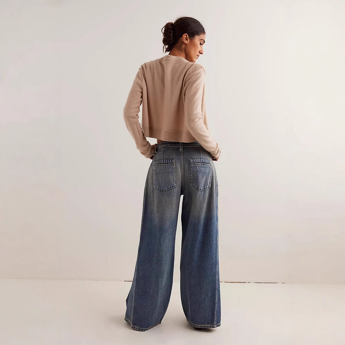 Wide Leg Jeans Tide Brand Women Clothing Washed Worn Loose Straight Long Pants - ALZO