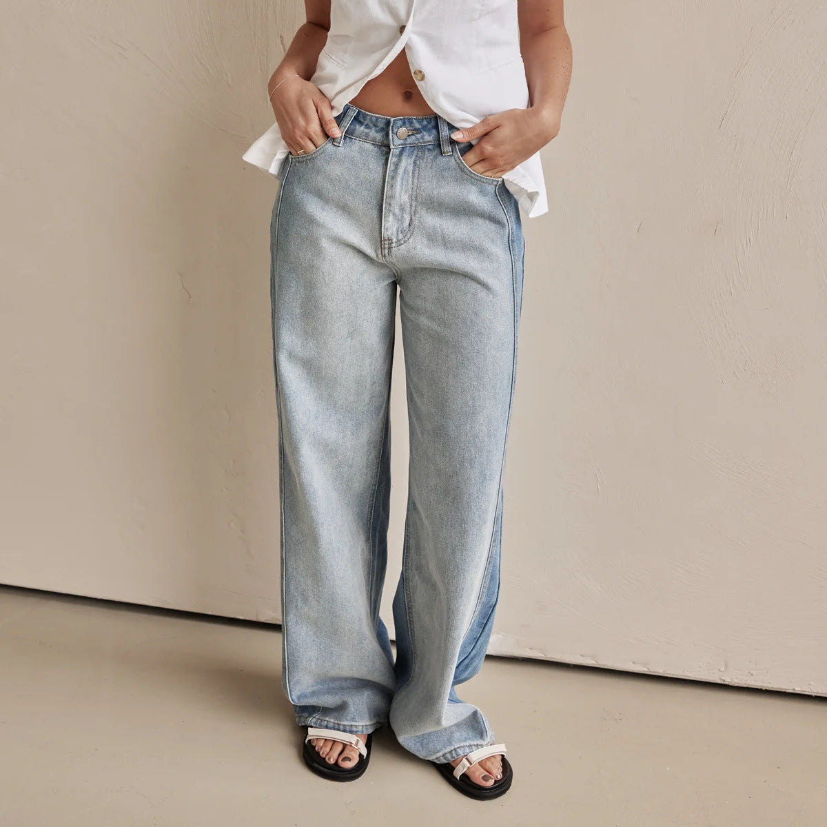 Women Jeans Wide Leg Pants Street Washed Polo Jeans - ALZO