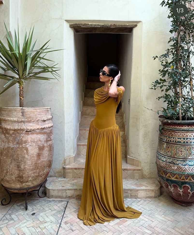 Spring Summer Light Luxury off Shoulder Waist Slimming A line Elegant High Grade Dress