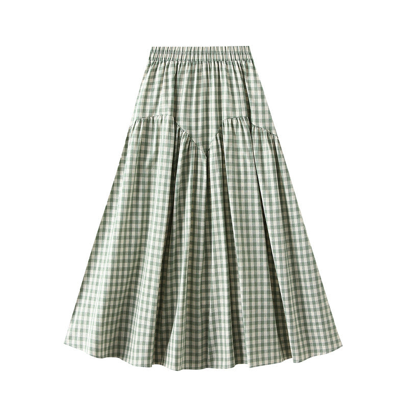 Retro Plaid High Waist Big Swing A line Skirt Women Slimming Casual Long Skirt - ALZO
