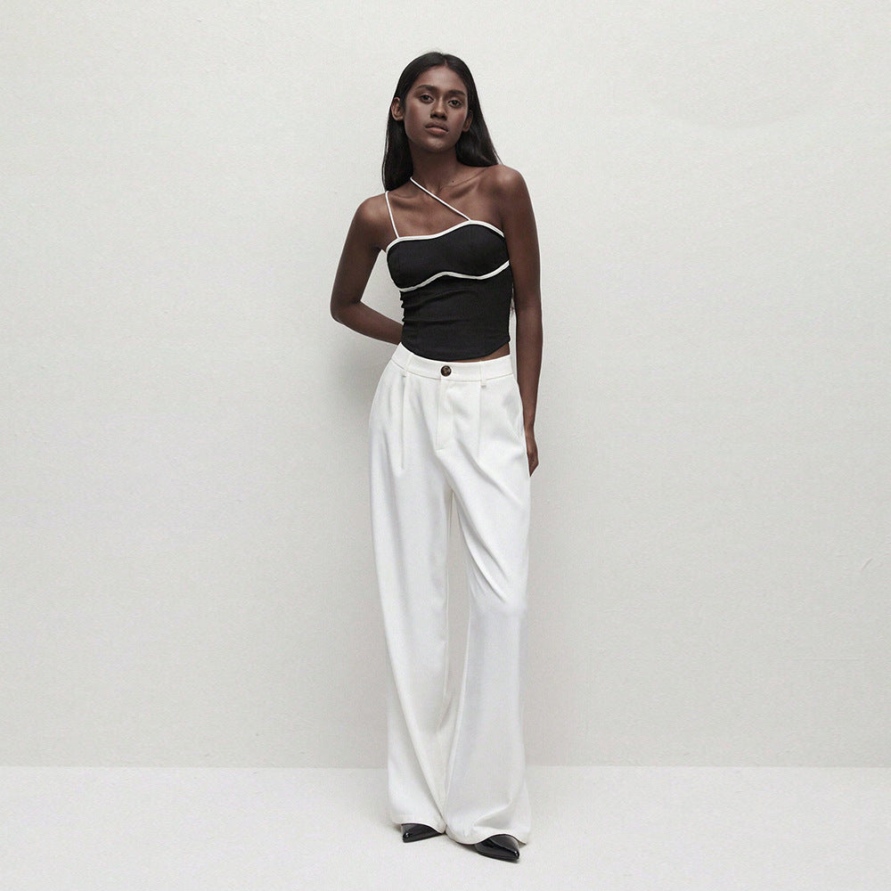 Women Clothing Unique Design Camisole Spring Summer Sexy Unilateral Spaghetti Straps Sleeveless Top - ALZO