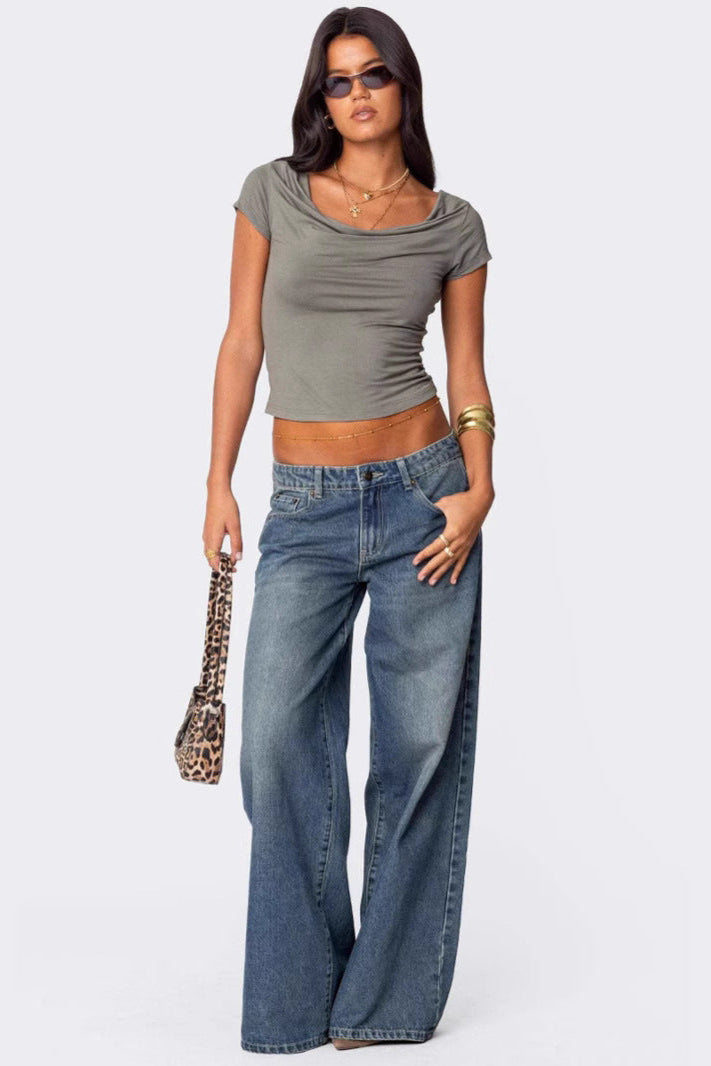 Loose Wide Leg Printed Denim Trousers Women Jeans - ALZO