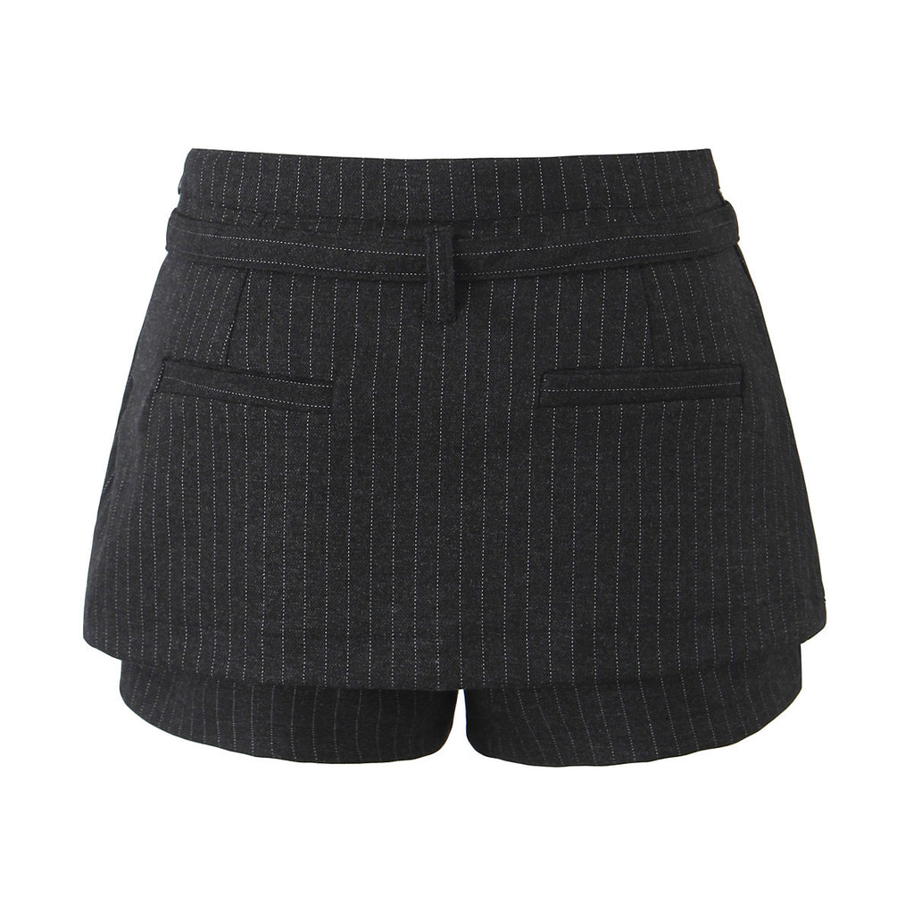 Thin Striped Faux Two Pieces Culottes Women Autumn Retro Sexy Casual Double Layer A line Hip Wrapped Skirt - ALZO