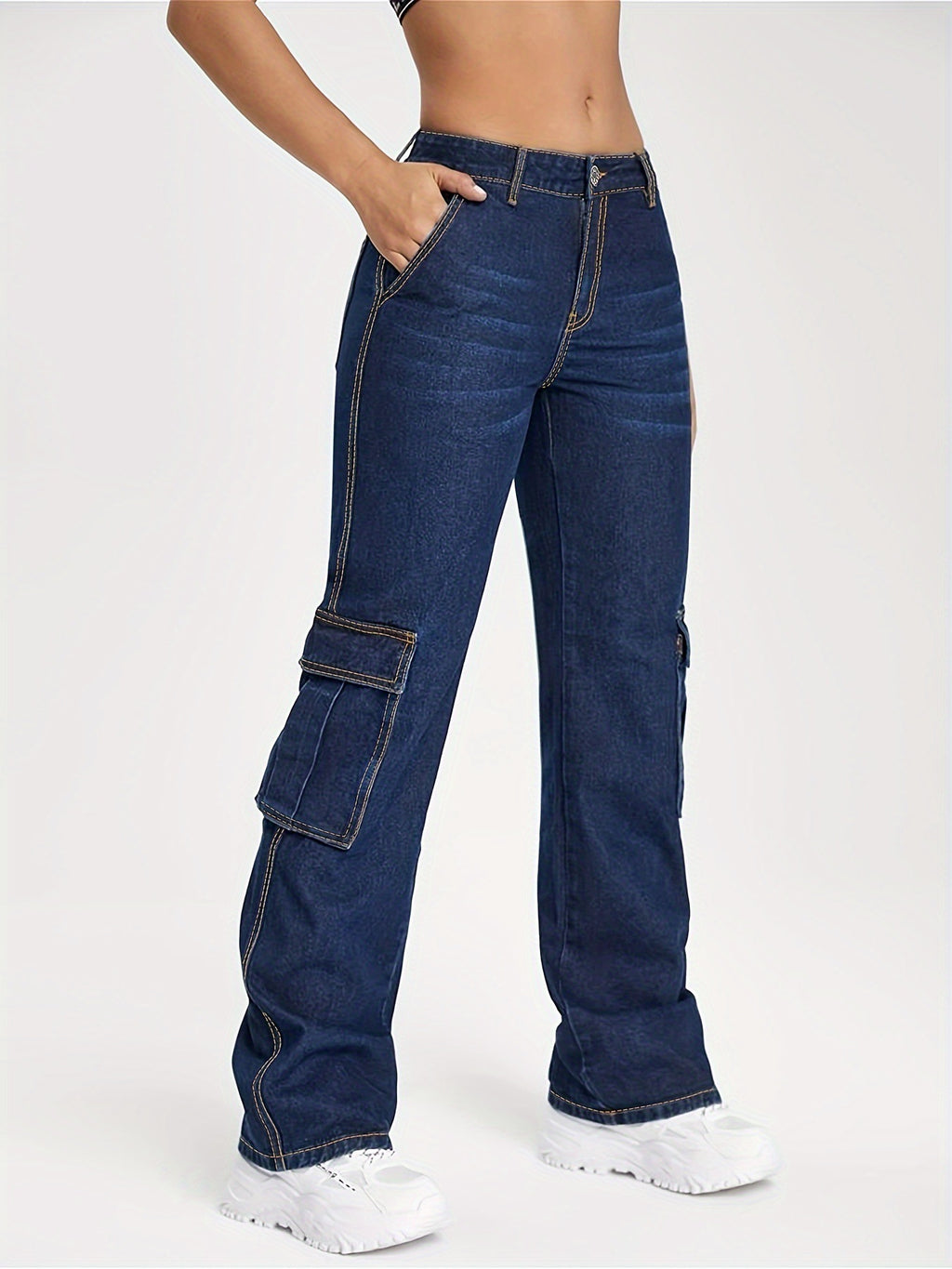Autumn Multi Pocket Workwear Fried Street Denim Loose Slimming All Matching Slimming High Waist Trousers Women - ALZO