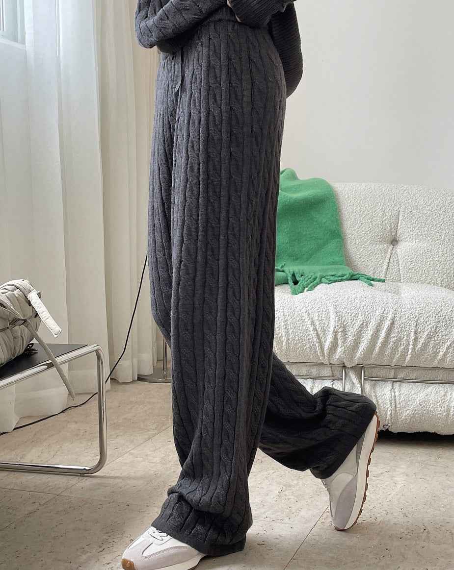Autumn Winter New Lazy Comfortable Twisted High Waist Wide Leg Knitted Pants Loose-Fitting Slimming Pants Women Thick