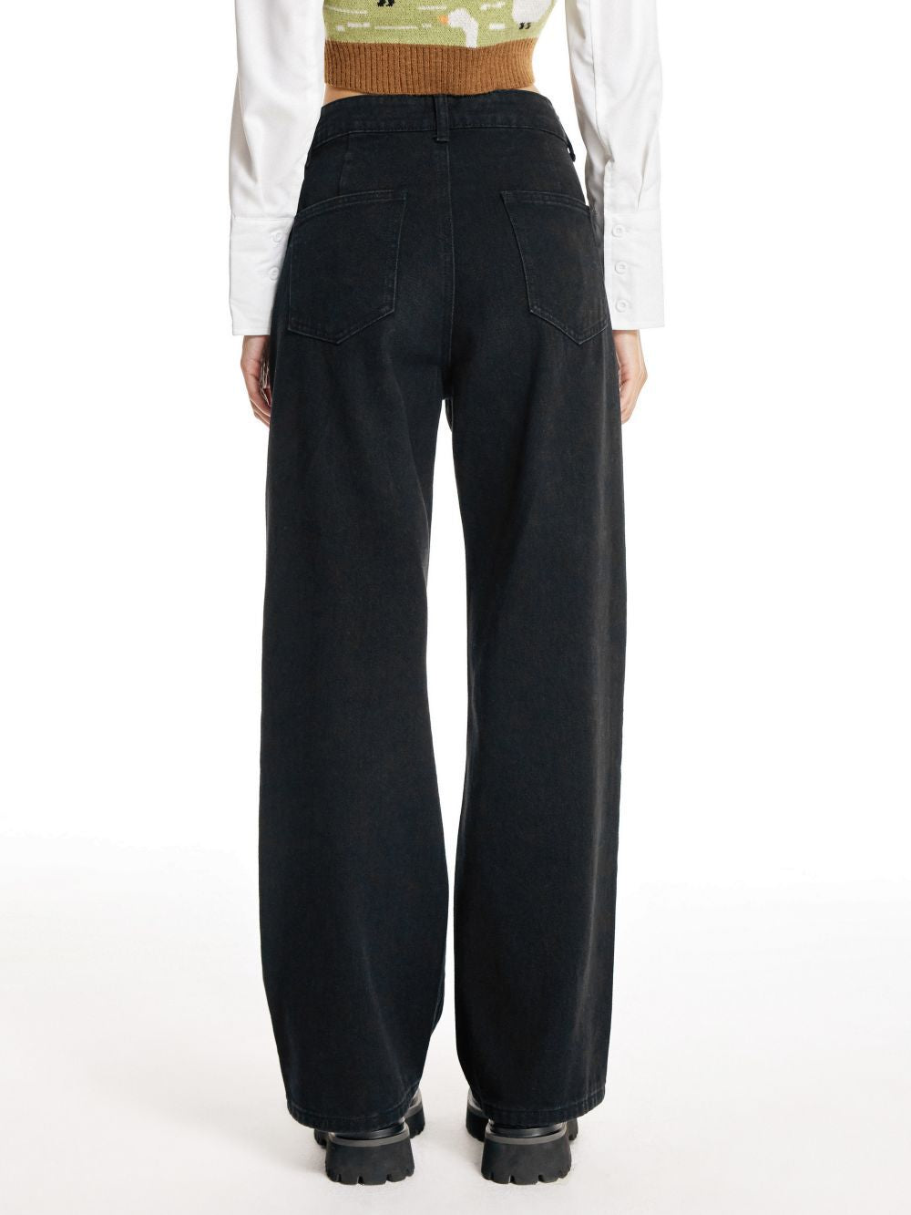Black Leg Jeans Loose Straight High Waist Women Casual Pants Jeans - ALZO