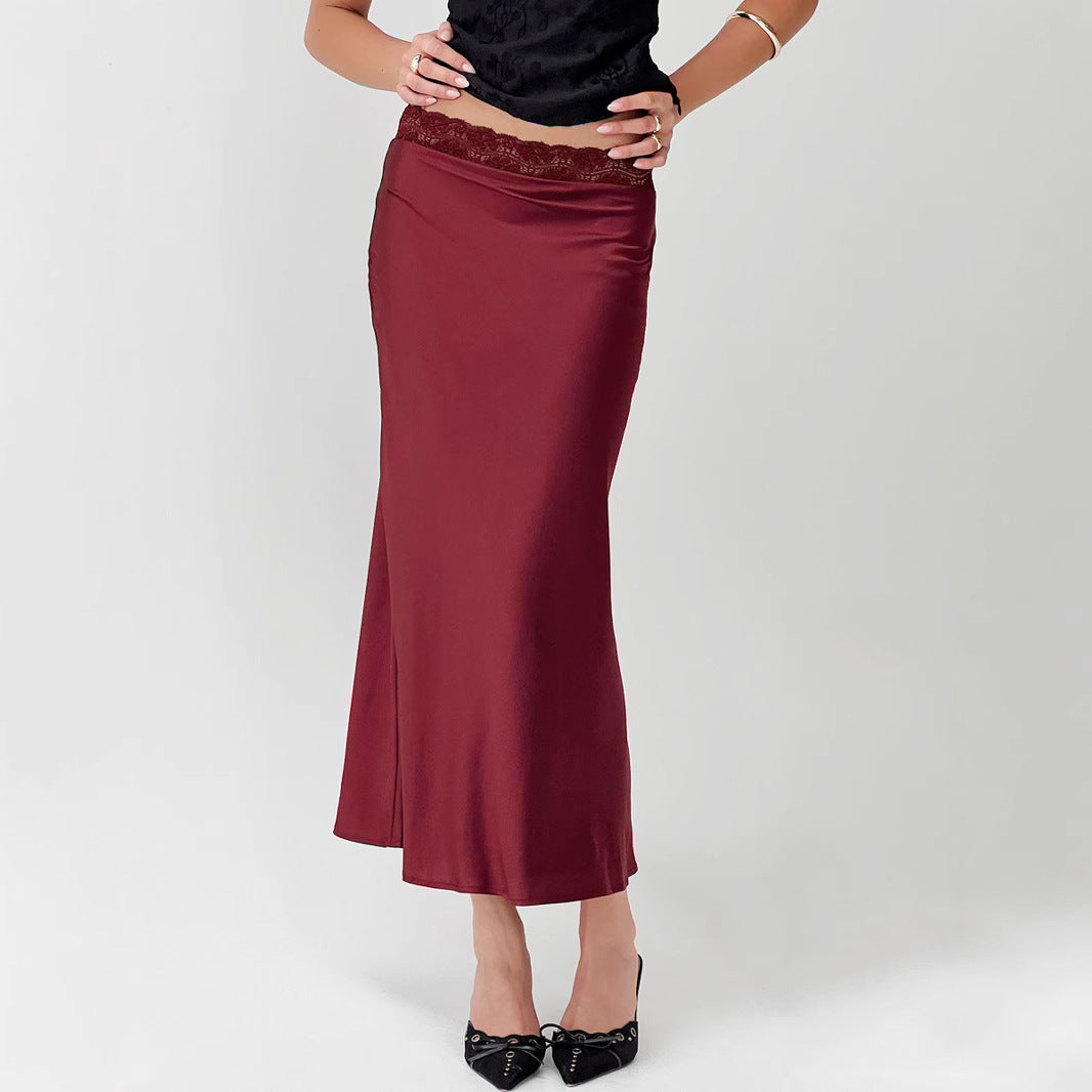 Women Clothing Lace Waist Satin Skirt Fashionable Sexy Elastic Sheath for Women - ALZO