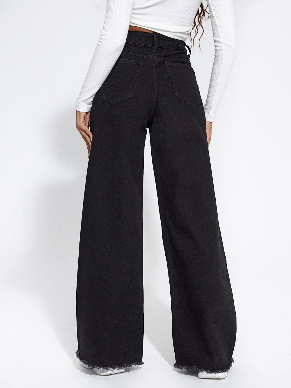 Spring Wide Leg Jeans High Waist Stitching Loose Burrs Trousers Jeans - ALZO