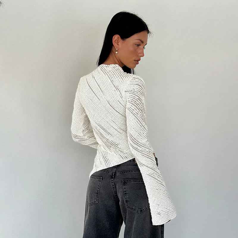 Autumn Women Clothing Casual All Match Features Fabric Long Sleeved Top Women