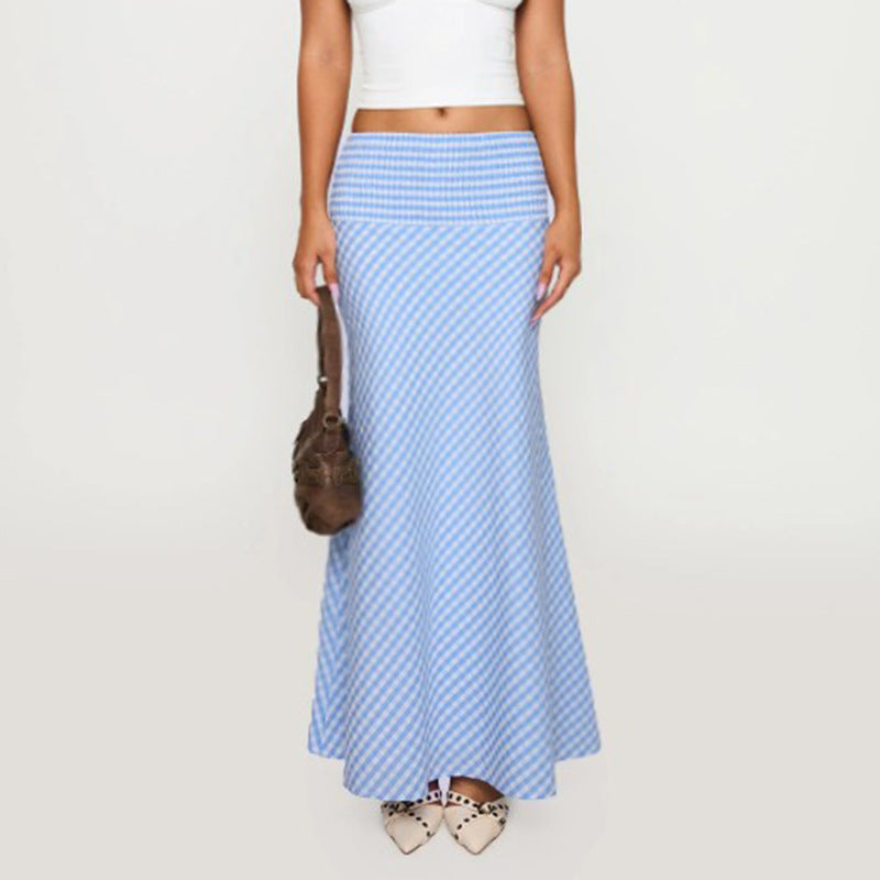 Summer Women Clothing Office Pattern Smocking Wide Waist Skirt Urban Hip Bag Fishtail Skirt - ALZO