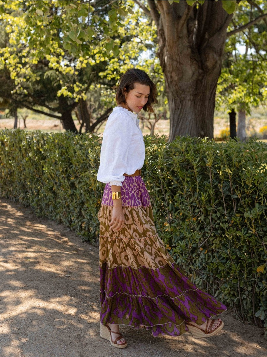 Women Skirt Printed Ruffled Swing Long Skirt - ALZO