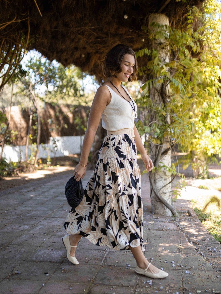 Internet Celebrity Same Printed Elastic Waist Large Swing Casual Holiday Skirt for Women - ALZO