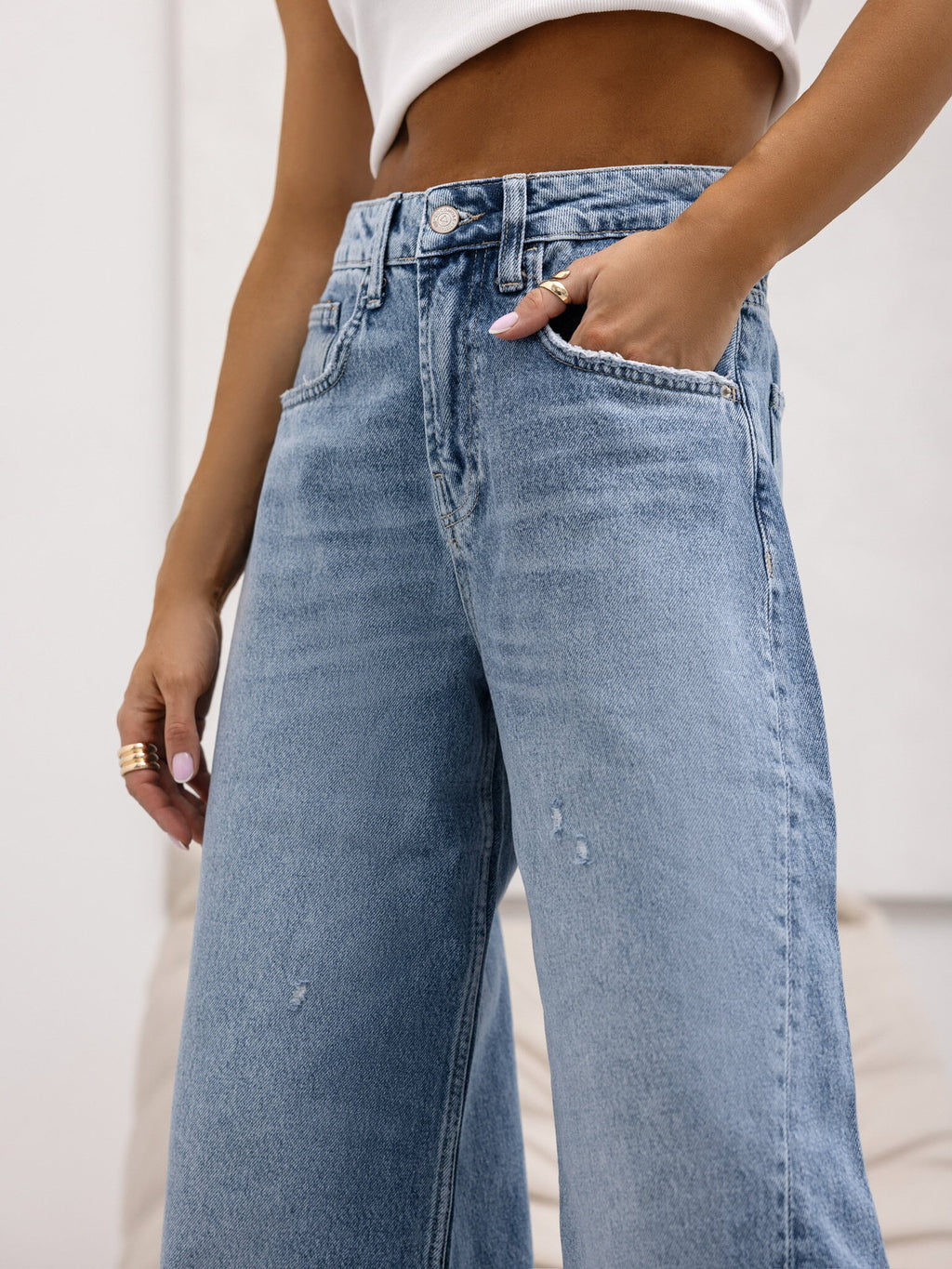 Retro Straight Ripped Jeans Women Summer Wide Leg Pants - ALZO