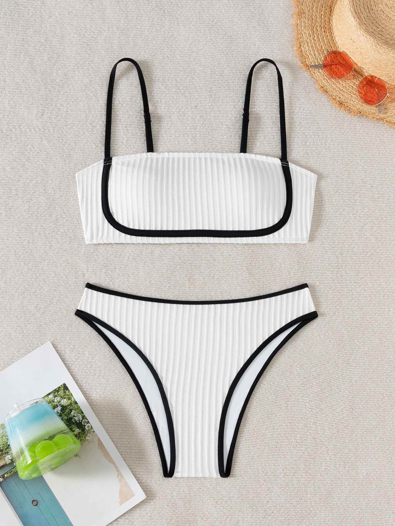Women Seperated Swimwear Black White Swimsuit Bare Back Sexy Swimsuit - ALZO