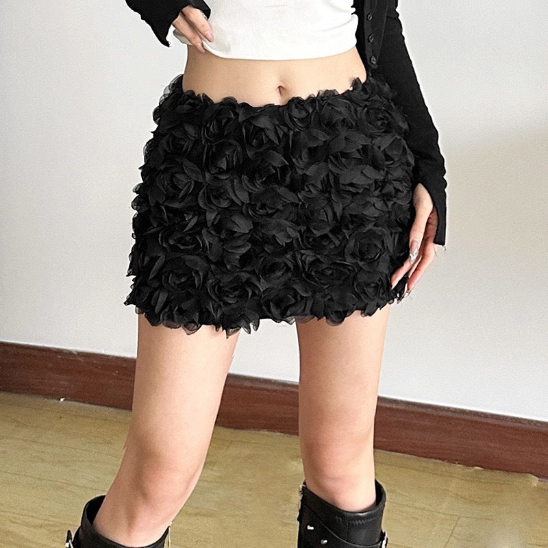 Women Clothing Nightclub Sexy Solid Color Three Dimensional Floral Ultra Short Skirt Straight Hair - ALZO