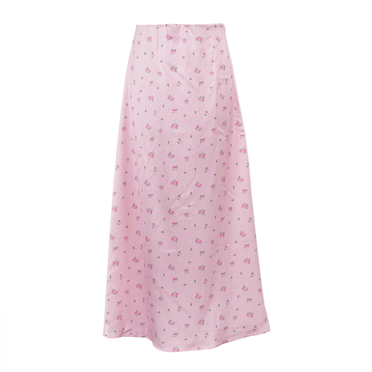 Women Clothing Satin Draping Printed Skirt Waist Controlled Sheath Skirt - ALZO