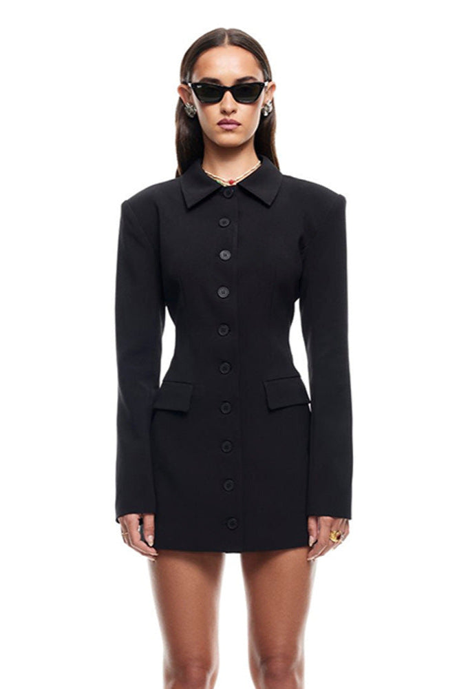 Women Sexy Slim Collared Dress Single Breasted - ALZO