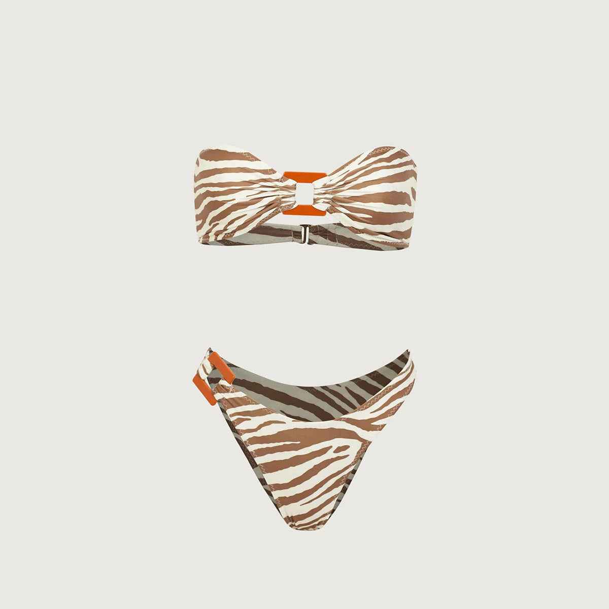 Tube Top Triangle Striped Printed Mid Waist Bikini Sexy Split Swimsuit Women