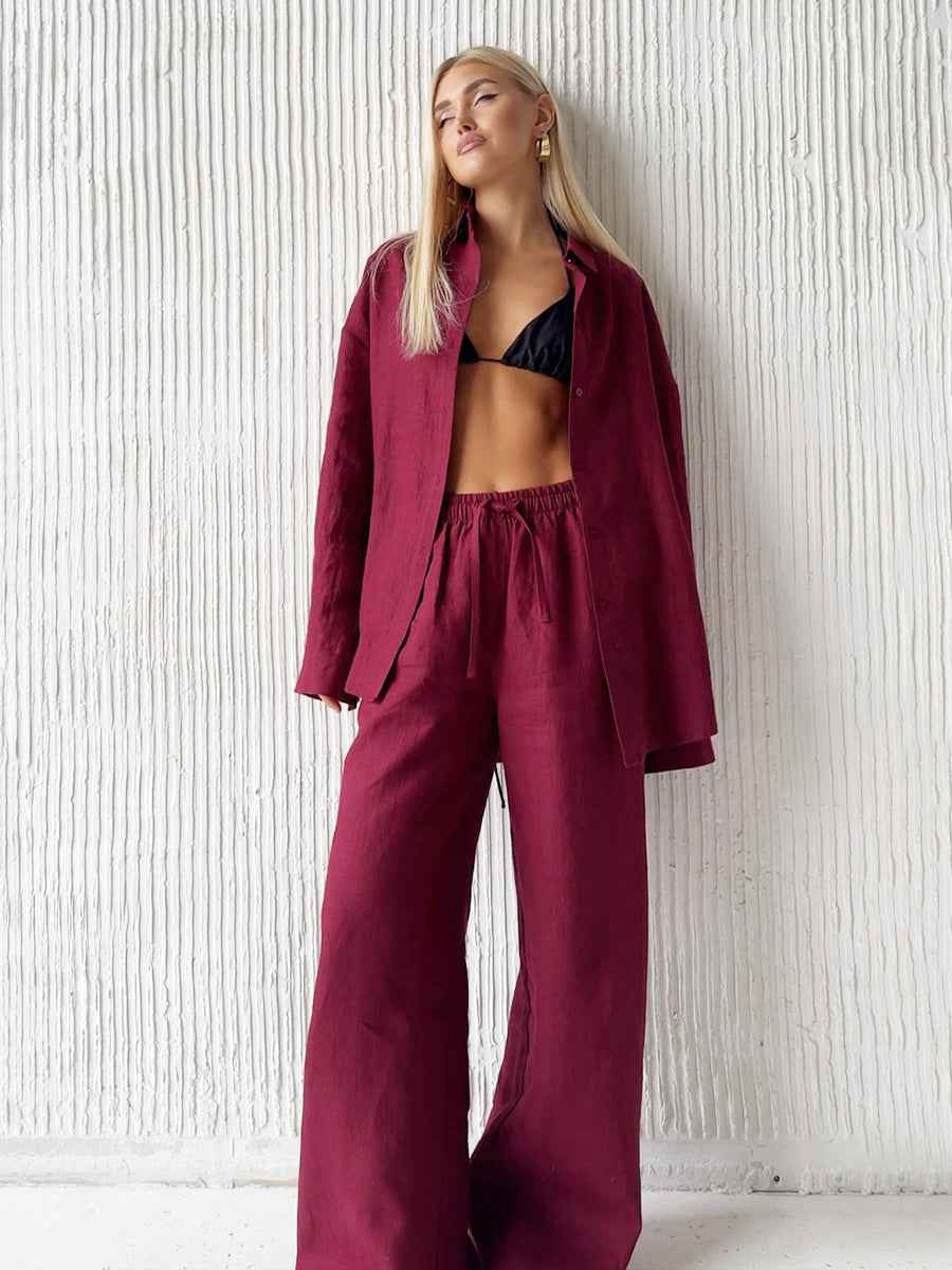 Cotton Shirt Trousers Spring Summer Loose Long Sleeve Shirt Casual Two Piece Sets Women
