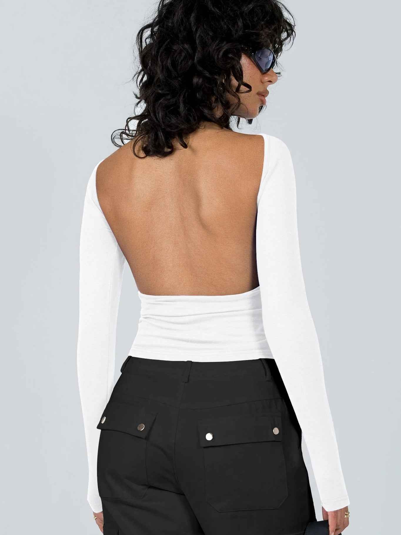 Summer Bare Back Top Long Sleeve Sexy Shoulder T shirt for Women