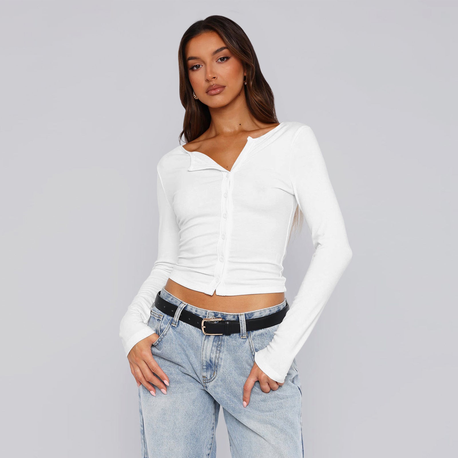 Sexy Blouse Summer High Grade Button Knitted Cardigan Shoulder Slimming T shirt - ALZO